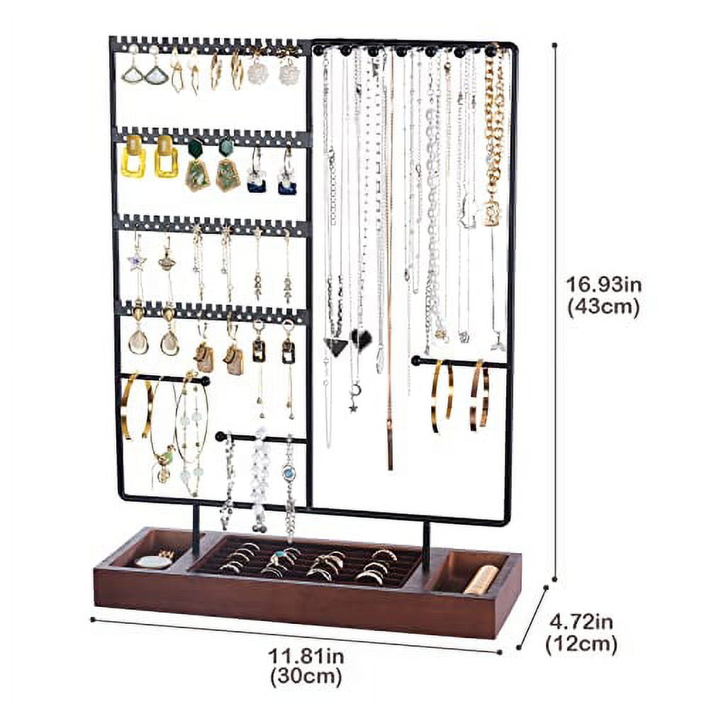 ProCase Jewelry Holder Organizer Earring Organizer Earrings Holder Stand, 6 Tiers Necklace Rack Jewellery Tower Bracelets Holder Storage Tree with Removable Wooden Ring Tray for Women Girls -Black