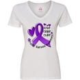 thumbnail image 3 of Inktastic Love, Care, Cure Cystic Fibrosis Awareness Purple Ribbon Women's V-Neck T-Shirt, 3 of 5