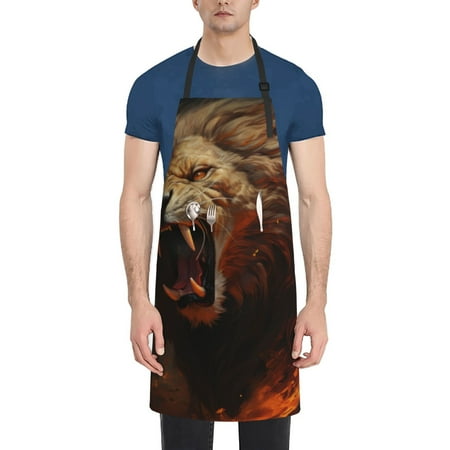 

Lukts Cool Flame Lion A Pattern Kitchen Cooking Aprons Adjustable Bib Soft Chef Apron with 2 Pockets for Men Women