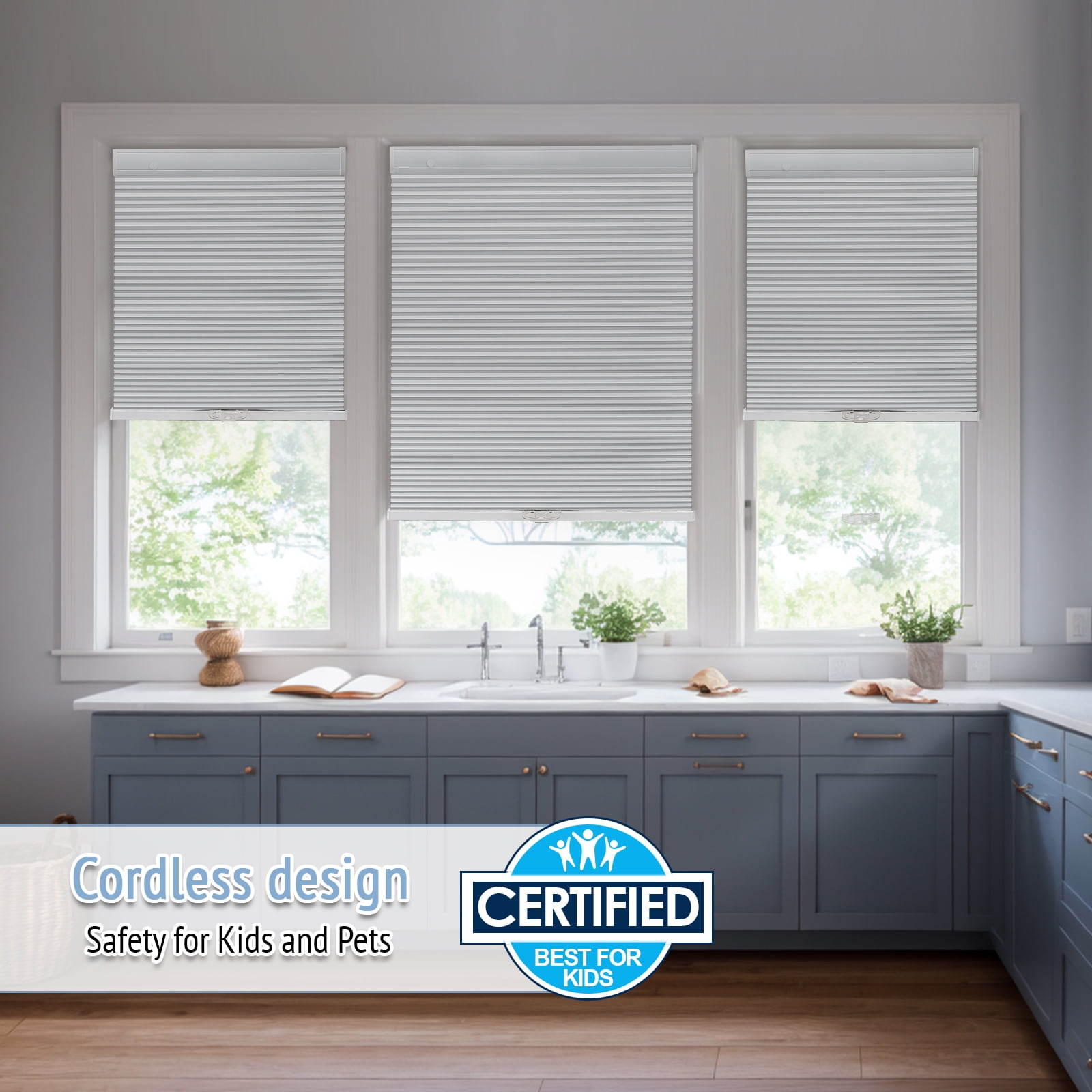Keego New Upgraded No Drill Cordless Cellular Shades Blackout Honeycomb Blinds Easy Installation Heat Insulating Noise Reducing Window Shades, Blackout - White, 20"W x 48"H