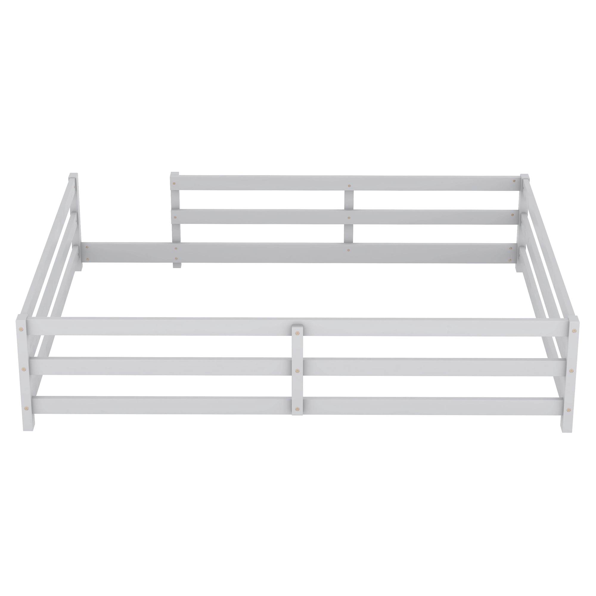 Holaki Full Size Bed Frame with Rails,Wood Montessori Floor Bed Twin Size,Floor Bed with Fence,Montessori Floor Bed for Girls and Boys,77"x58.1"x15.7",Gray