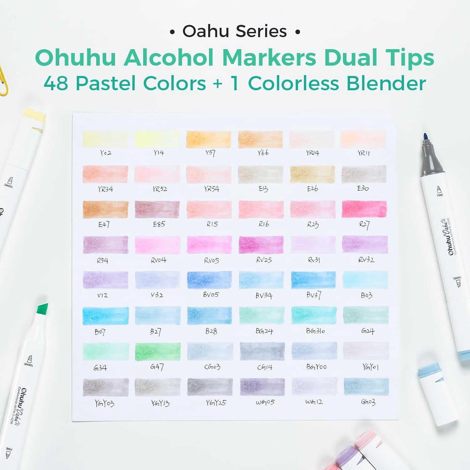 Ohuhu 48 Pastel Colors & 120 Colors Alcohol Markers- Chisel and Fine Dual Tips - Honolulu of Ohuhu Markers