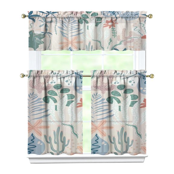 Bohemian Floral Kitchen Curtains 36 Inch Short - 3 Panel Vintage Farmhouse Set with Wildflowers & Sunshine, Rod Pocket Window Treatment for Spring Summer