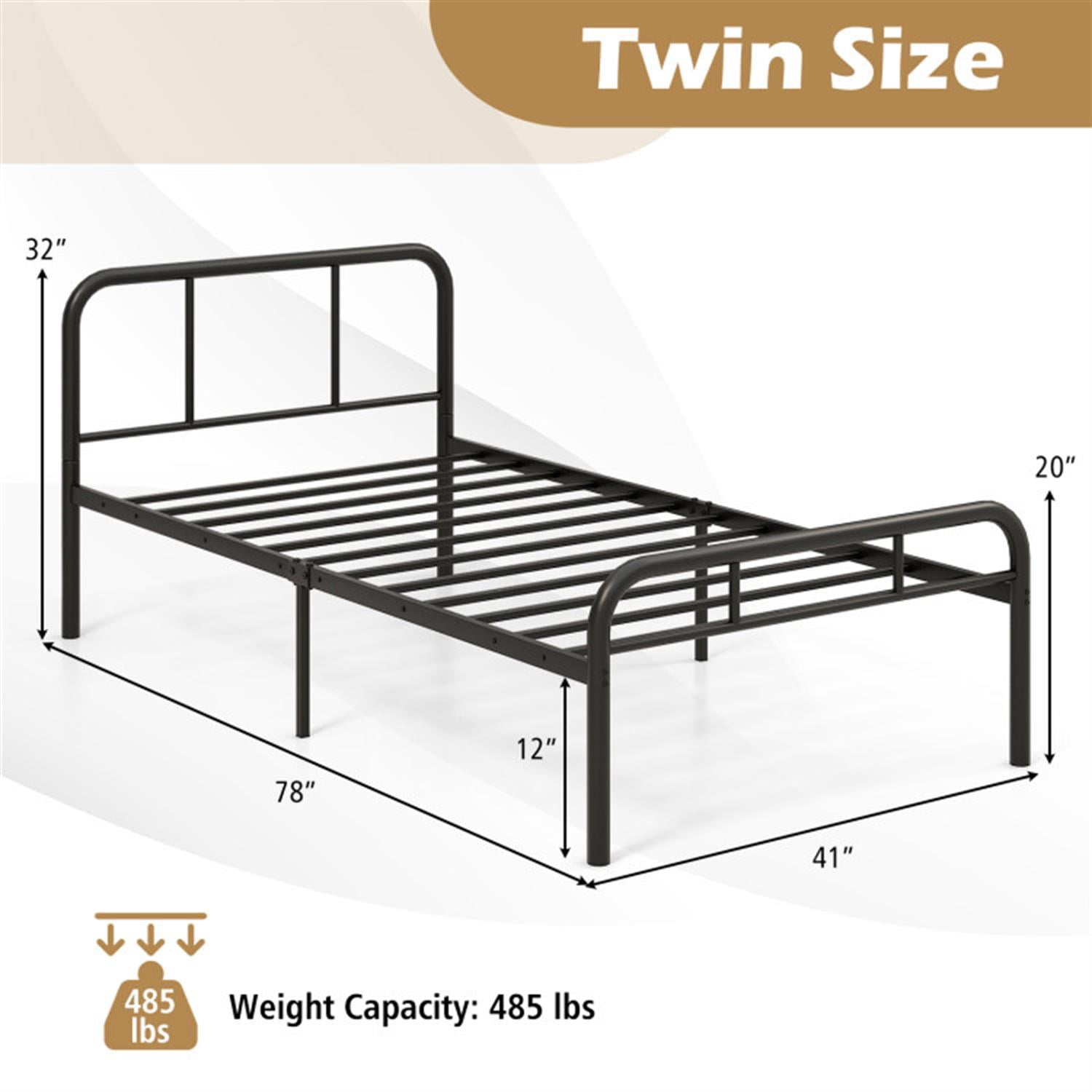 Demi Bonn Modern Metal Bed Frame with Curved Headboard and Footboard, Metal Platform Bed Frame, Under Bed Storage, Strong Metal Slats Support, Black