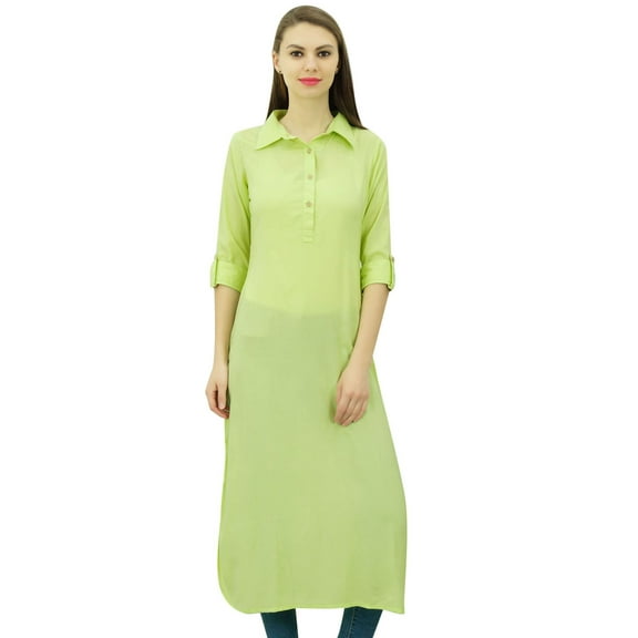 Phagun Indian Cotton Blend Kurti Kurta Casual Wear Collar Neck Tunic For Womens