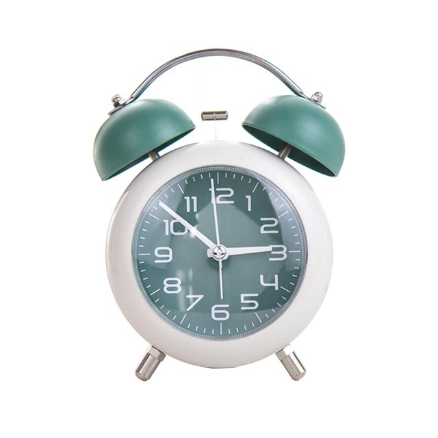 Reloj despertador para niños, de metal, de 4 pulgadas, con dos campanas y pilas, para adultos que duermen profundamente, silencioso, con movimiento de cuarzo y retroiluminación, pequeño reloj de mesa