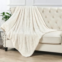 Home Soft Things Ashley Brushed Faux Fur Throw Blanket with Sherpa Back Soft Cozy Fluffy Fluzzy Lightweight Throw - Ivory - 50" x 60"