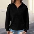 thumbnail image 3 of Women's Waffle Knit Lapel Collar Half Zip Pocket Sweatshirt, Solid Color Long Sleeve Pullover Top with Soft Comfort Fabric for Casual Daily Wear, Street Fashion and Versatile Outfits Black L, 3 of 7