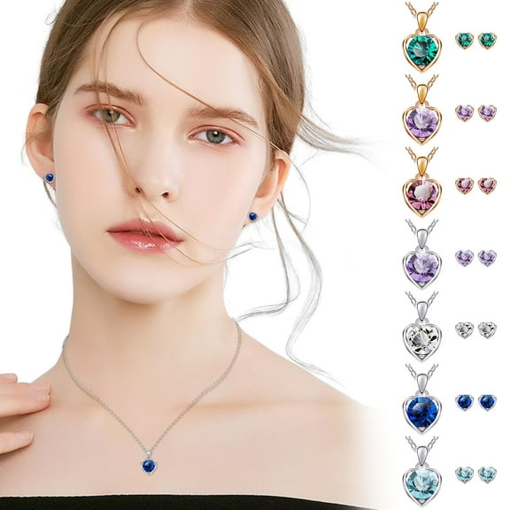 Necklaces For Women Pendant Fashion Jewelry Valentine Gift Rhinestone Heart Chain Earrings Party Jewelry Set Beaded Necklace Set Her