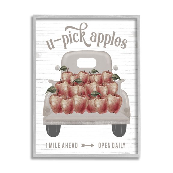 U-Pick Apples Autumn Harvest Truckload Rustic Sign Transportation Graphic Art Framed Art Print Wall Art