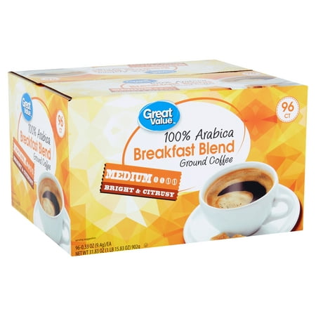 Great Value 100% Arabica Breakfast Blend Coffee Pods, Medium Roast, 96 (Best Value Coffee Pods)