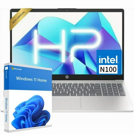 HP 15 15.6" HD Laptop for Students and Business Intel Processor N100 16GB RAM 128GB UFS Type C HDMI WiFi 6 Bluetooth Windows 11 Home Sliver