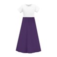 thumbnail image 4 of Girl's Short Sleeve Dresses Trendy Casual Color Block T-Shirts Pleated Long Maxi Dress with Pockets 4-14 Years, 4 of 7