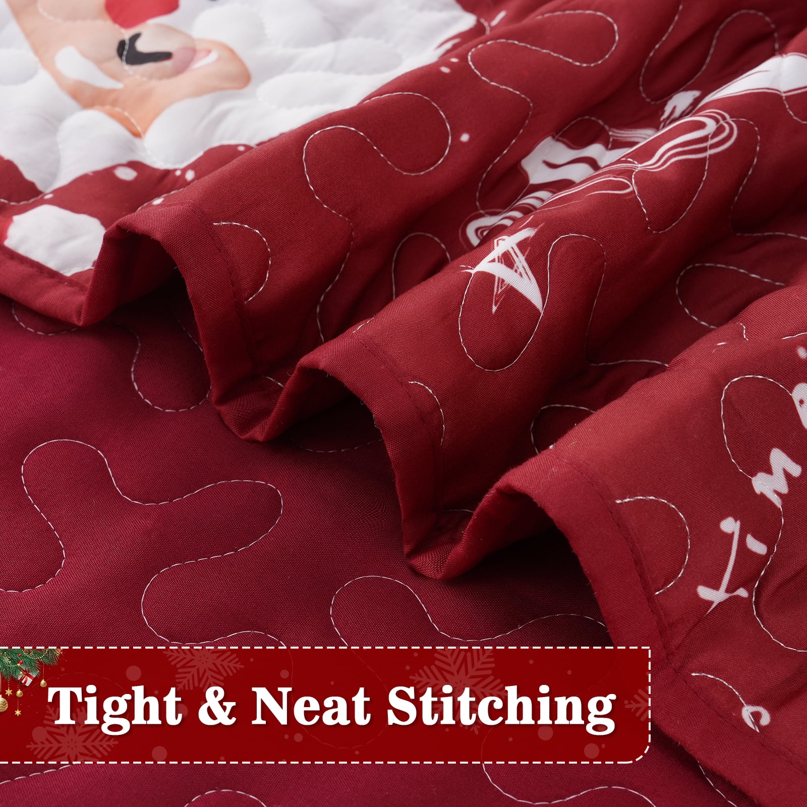 BLEUM CADE Christmas Quilts Queen Size 3 Piece, Santa Claus & Snowflake Quilt Bedding Set, Christmas Decor Soft Lightweight Bedspread Coverlet Set (1 Quilt, 2 Pillow Cases)