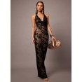 thumbnail image 3 of Black Halter Neck Floral Lace Maxi Dress With Deep V-Neck And Sheer Overlay, Evening Gown For Women, 3 of 8