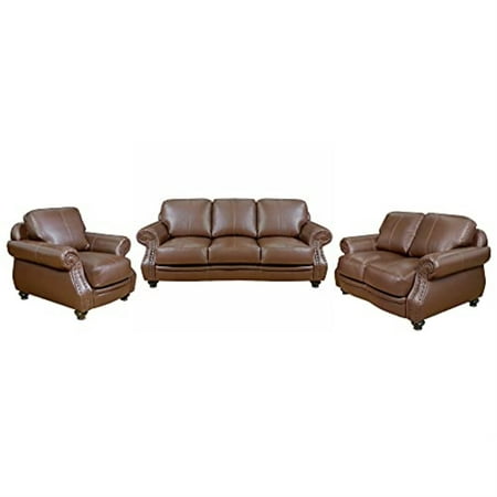 Sunset Trading Charleston 3-Piece Top-Grain Leather Living Room Set in Chestnut