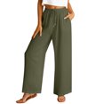 thumbnail image 3 of Cutuoiiu Women's High Waisted Solid Color Wide Leg Pants, Drawstring Elastic Waist with Pockets, Lightweight Loose Fit Long Trousers for Everyday Wear Gift, 3 of 8