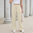 thumbnail image 5 of sdhkgrrt Women's Wide Leg Drawstring Pants with Pockets Casual Flowy Lounge Long Pants Work Travel Vacation Fall Outfits Winter Sweatpants, Beige L, 5 of 8