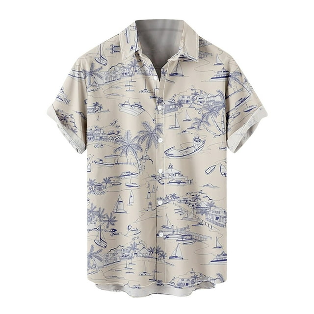 Hombres Casual Sin posicionamiento Botones de impresión Beach Turndown Camisa de manga corta Blusa Pompotops oipoqjl45690