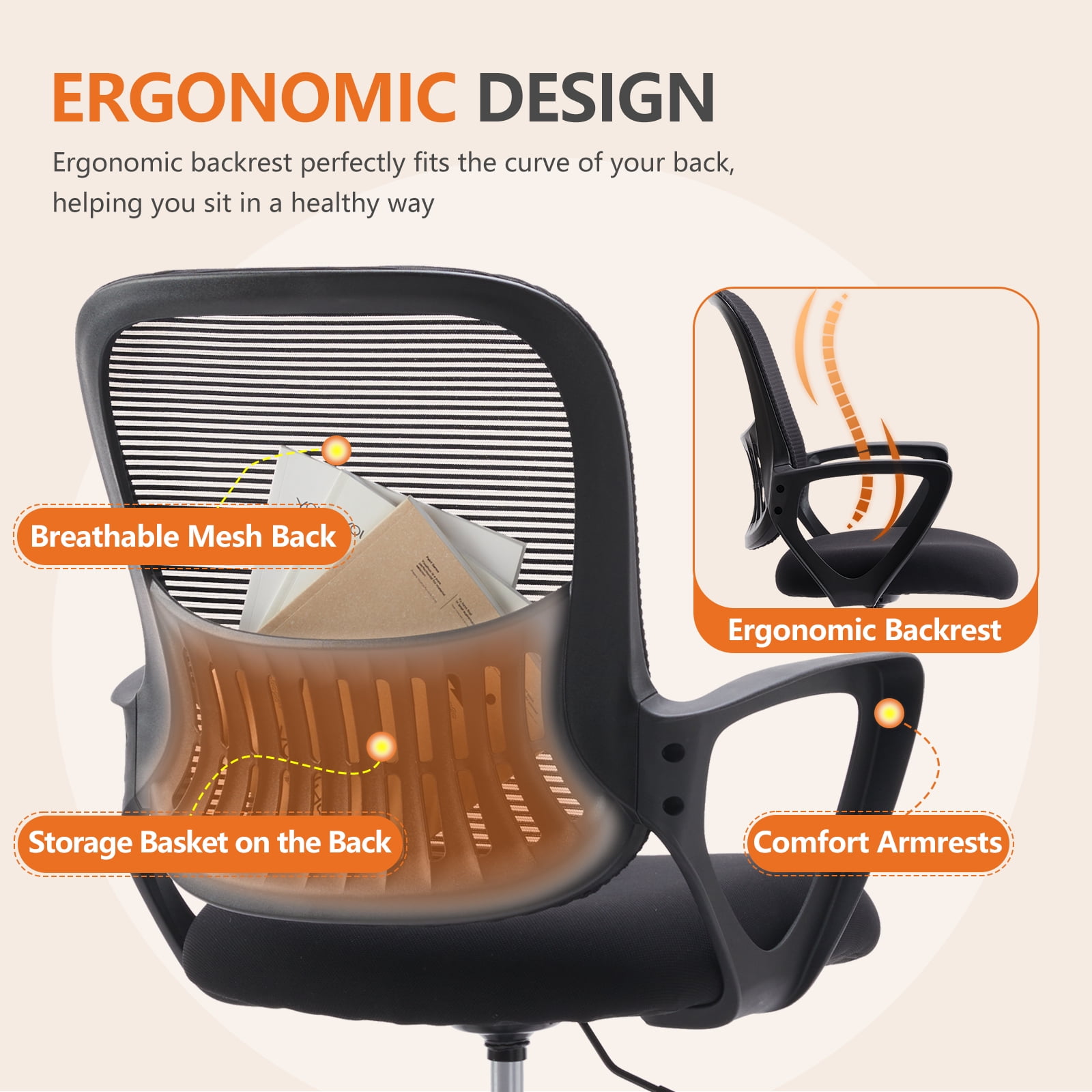 JONPONY Tall Drafting Office Chair,Desk Chair with Ergonomic Lumbar Support for Home, Office, Bedroom, for Adults,Black