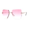 thumbnail image 3 of Womens Rimless Luxury Fashion Bevel Edge Rectangle Sunglasses Gold Pink, 3 of 4