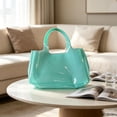 thumbnail image 5 of Light Blue Jelly Tote Bag Glossy Transparent PVC Shoulder Handbag Large Capacity Shopping Bag, 5 of 5