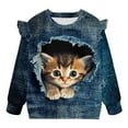 thumbnail image 5 of Yuyamidu Denim Cat Sweatshirts for Toddler Girls 1T 2T Ruffle Shoulder Crewneck Sweatshirt Y2K Long Sleeve Pullover Top Cute Graphic Clothes Casual Fall Outfits for School Outdoor, 5 of 8