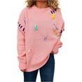 thumbnail image 2 of Women's Fashion Casual Loose Versatile Bear Decoration Handmade Drawstring Long Sleeve Round Neck Pullover Sweater for Fall Winter Gift Ideas,Pink,M, 2 of 4