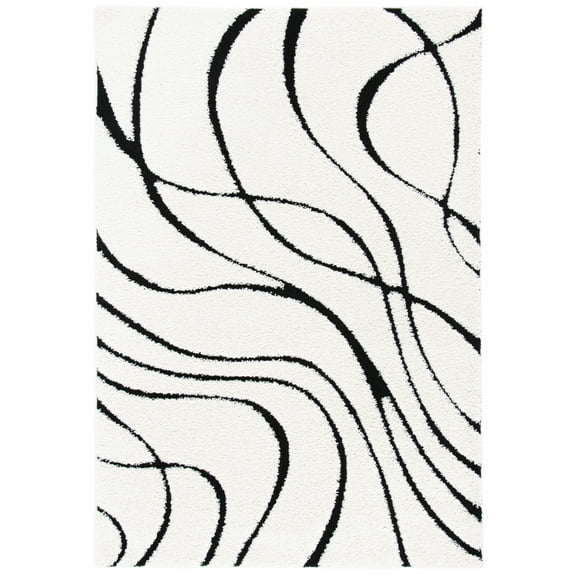 SAFAVIEH Florida Declan Geometric Swirls Shag Area Rug, Black/Red, 3'3" x 5'3"
