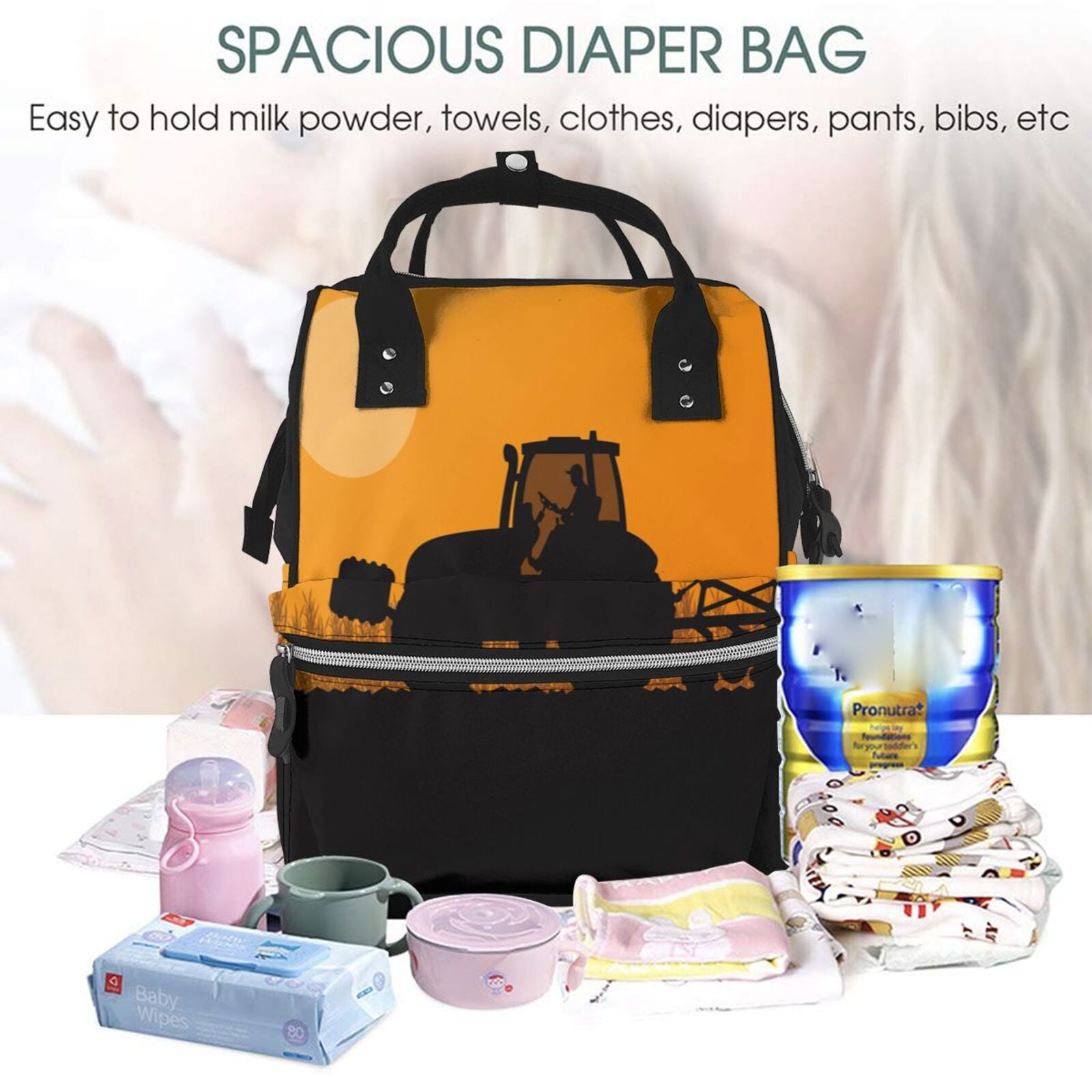 Xecao tractor cultivating the land Print Large Capacity Nappy Bag Is a Multi-Functional Waterproof Travel Backpack, Perfect as a Nursing Bag or Mummy Backpack for Women