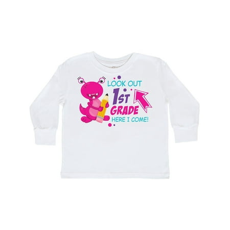 

Inktastic Look out 1st Grade Here I Come with Cute Pink Monster Gift Toddler Boy or Toddler Girl Long Sleeve T-Shirt