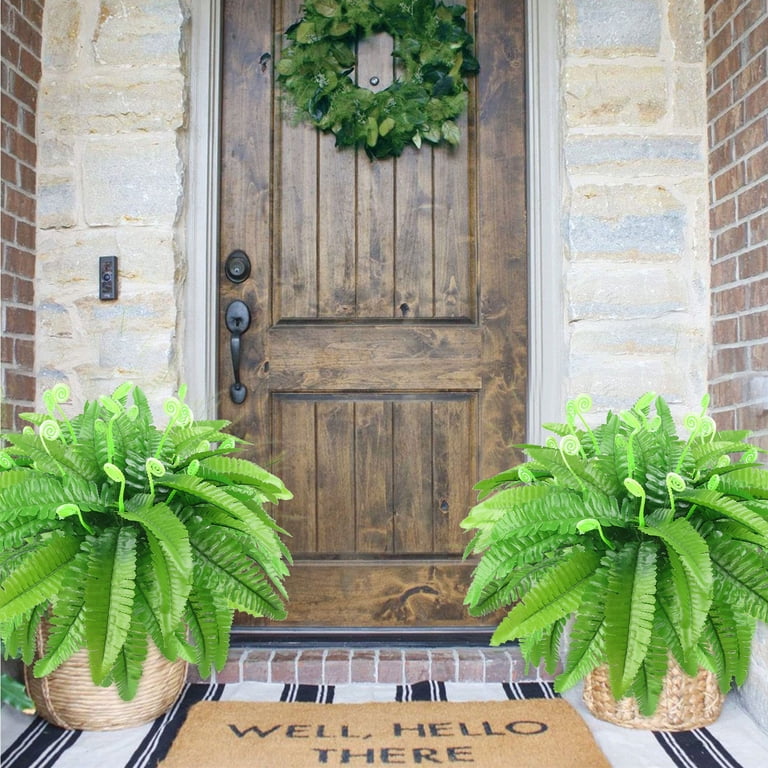 2 Pack Artificial Boston Ferns Fake Plants,UV Resistant Plastic Fake Plants,Durable Fake Fern Plant Bulk For Home,Office,Garden,Indoor,Outdoor