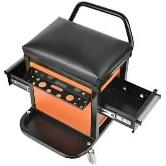 PONO Rolling Workshop Mechanics  Seat with 2 Tool Storage Drawers Under Seat, Screwdriver Bracket, Padded Stool for Mechanic Tools, 300 Pounds Capacity