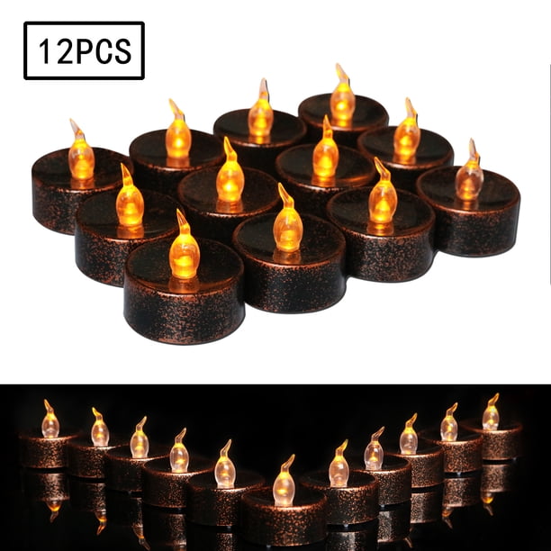 Juego de 12 velas LED negras a pilas, velas negras sin llama para decoraciones de Halloween, decoraciones de Kwanzaa y detalles decorativos negros para estantes.