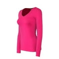 thumbnail image 2 of Bozzolo Women's RT1201 Basic V-Neck Long Sleeve T Shirt Top D.Fuchsia M, 2 of 3