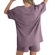 thumbnail image 5 of TaTaai Women's Summer Lounge Set Short Sleeve Round Neck T-Shirt and Elastic Waist Shorts Solid Color Matching Two Piece with Pockets for Comfortable Daily Wear Gift, 5 of 7