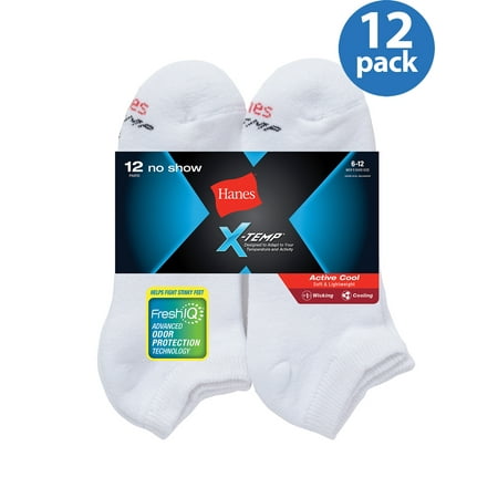Seamless No Show Socks - Hanes X-Temp No Show Men's Socks, 12 Pack, 6-12, White