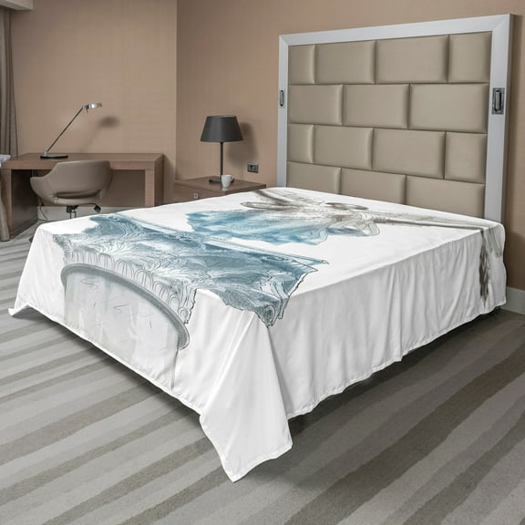 Ambesonne Retro Flat Sheet, Antique Muse, King Size, Pale Blue Umber