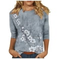 thumbnail image 2 of Wiyuqeen Womens Casual 3/4 Sleeve T-Shirts Round Neck Cute Print Tops Trendy Loose Fit Three Quarter Length Blouses Boho Floral Shirts, 2 of 5
