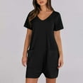 thumbnail image 6 of Lovskoo Women's Summer Casual Rompers Scoop Neck Shorts Jumpsuit Short Sleeve One Piece Jumpers with Pockets 2024 Trendy Black L, 6 of 8