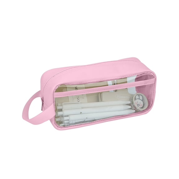 Large Capacity Pencil Pouch, Transparent Pencil Case PVC Stationery Bag Stratification Clear Window for Office Supplies