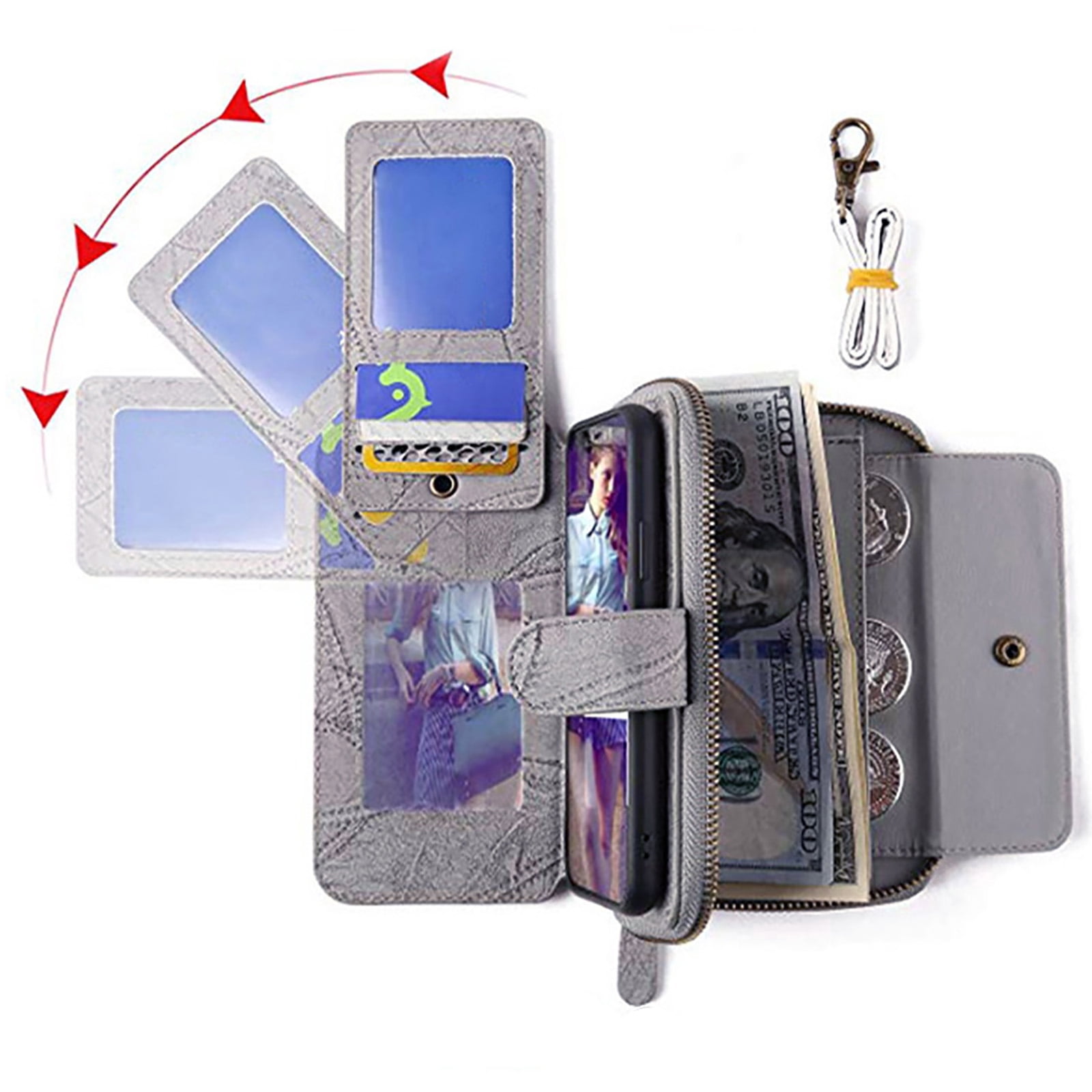 For Samsung Galaxy S25 Ultra Wallet Case with RFID Blocking Credit Card Holder, Detachable Wallet Phone Case Magnetic Closure Flip Kickstand PU Leather Flip Lanyard Strap Wristlet Zipper Purse,Gray