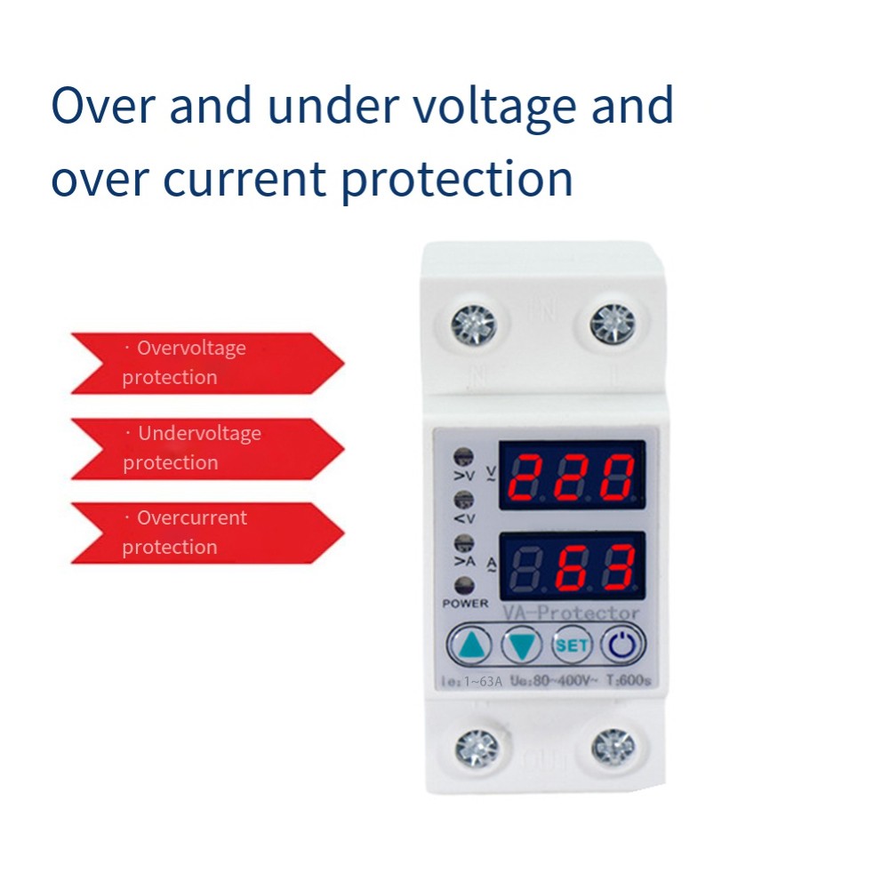 Led Voltage Protector Relay Adjustable Over/Under Voltage Current Protector 63A