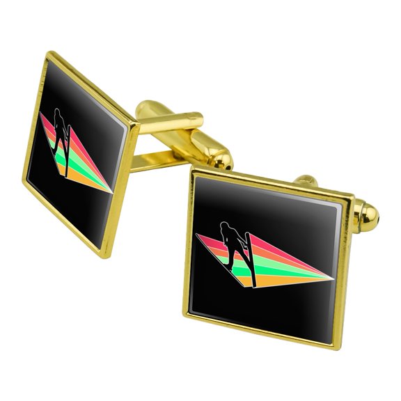 Ski Jumping Rainbow Square Cufflink Set - Silver or Gold