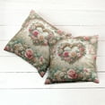 thumbnail image 2 of Ambesonne Floral Heart Throw Pillow Cover Pack of 2, Tender Medieval Garden, 2 Pcs-26"x26", Laurel Green and Pink, 2 of 5