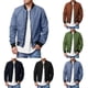 thumbnail image 5 of Mens Casual Baseball Zip Up Jacket Biker Coat Pockets Crew Neck Outwear, 5 of 8