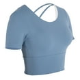 thumbnail image 3 of Tops deportivos sexys de verano para mujer, camisetas de manga corta para yoga, fitness, entrenamiento, accesorios deportivos, mediano, azul, gris, M, 3 of 10