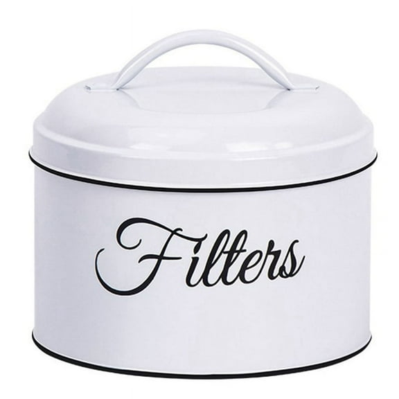 Coffee Filter Holder, Basket Coffee Filter Storage with Lid, Round Coffee Filter Container for Counter,White