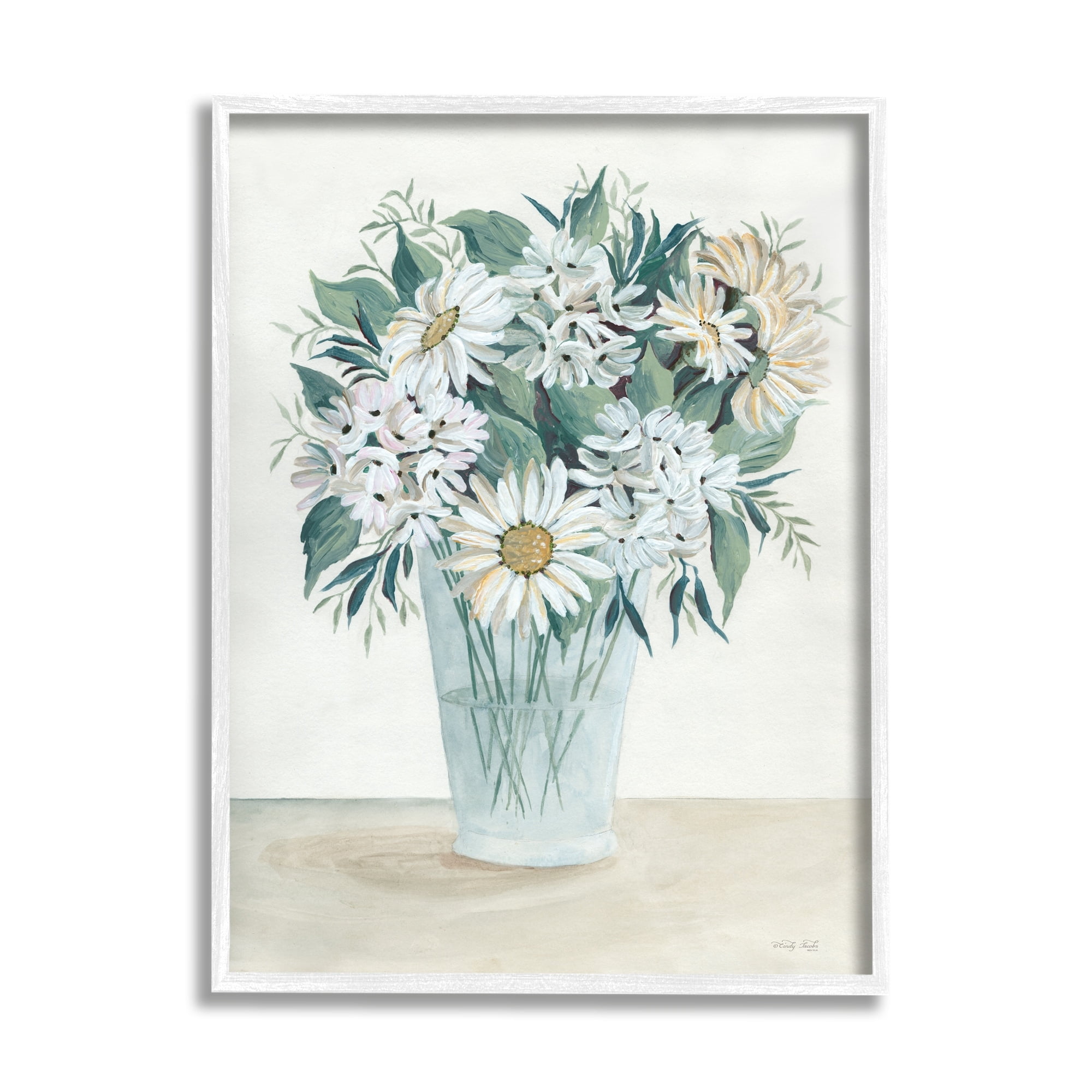Stupell Industries Wildflower Daisies Floral Bouquet Arrangement Glass Vase Painting White Framed Art Print Wall Art, Design by Cindy Jacobs