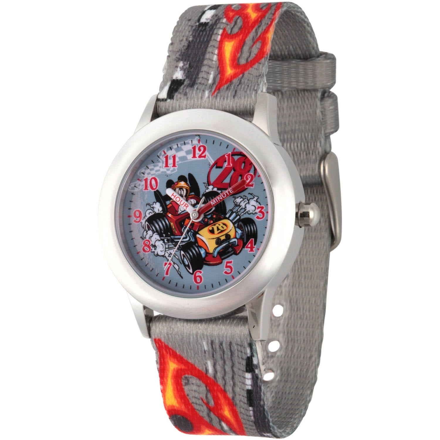 Mickey Mouse Boys' Stainless Steel Time Teacher Watch, Grey Printed Fabric Strap